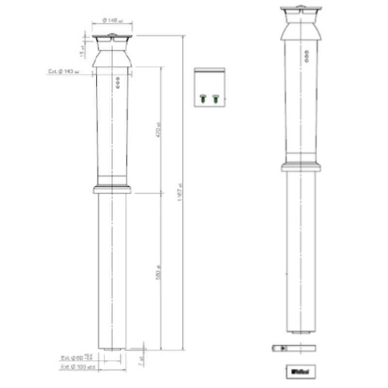 Комплект для вертикального прохода через крышу Vaillant черный 60/100 мм (турбо)