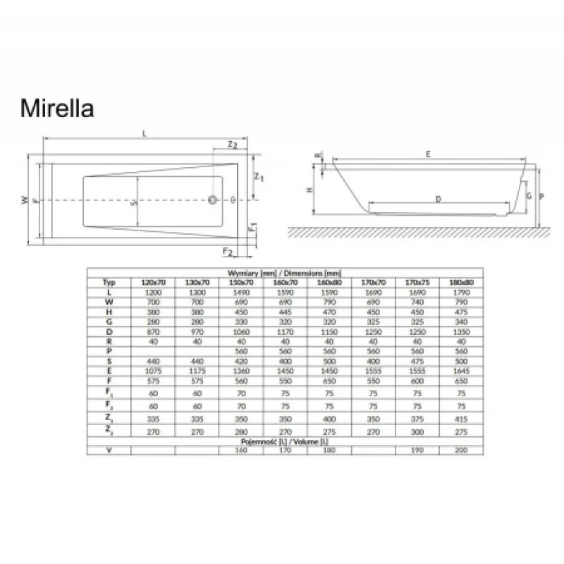 Ванна акриловая Radaway Mirella 1700x700 WA1-48-170x070
