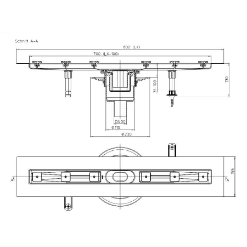 Душевой лоток HL вертикальный без решетки HL50FV.0/80