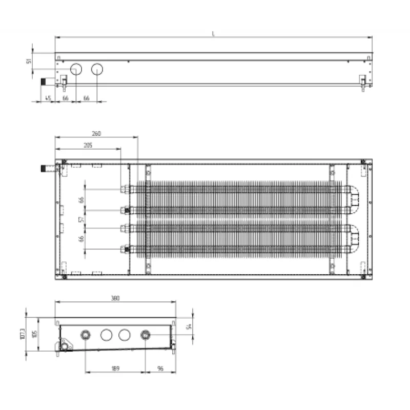 Внутрипольный конвектор CARRERA C2 (Hydro) 380/2500/105