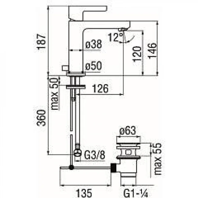 Смеситель для раковины Nobili Lira UNO LR116118/1CR
