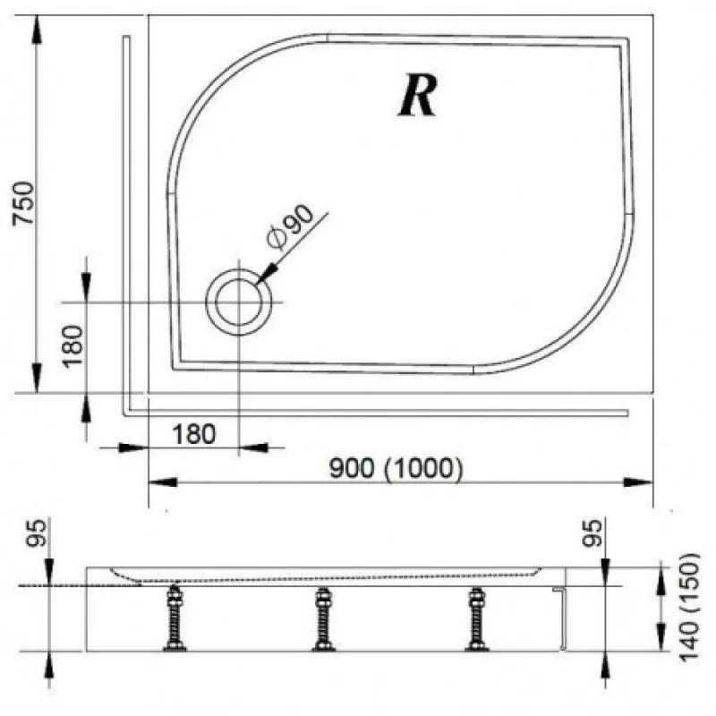 Душовий піддон + фронтальна панель RADAWAY Delos D 900х750х145 4D97514-03L