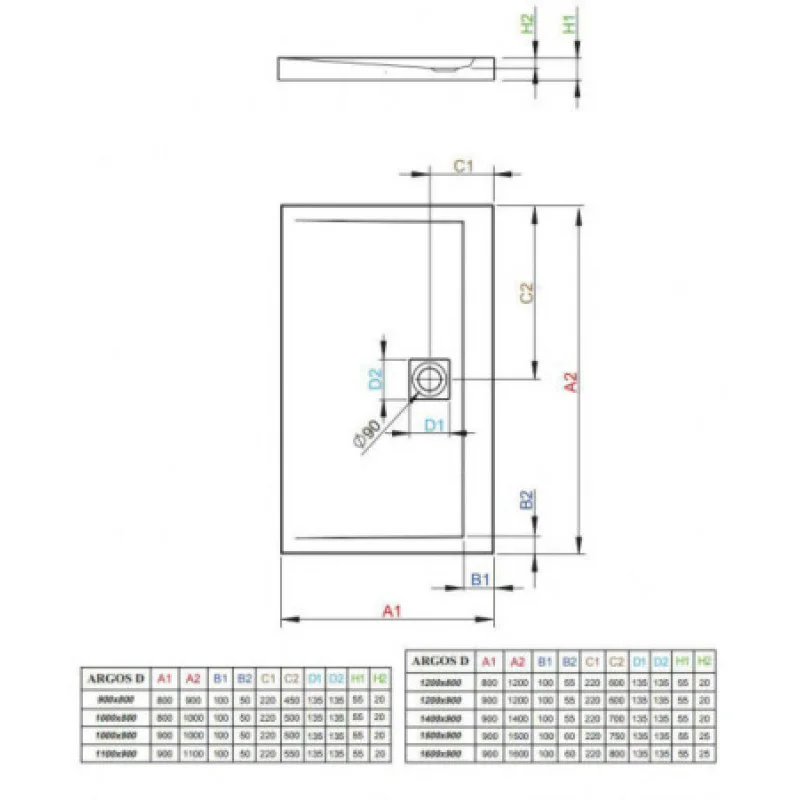 Душовий піддон RADAWAY Argos D 1200х800х55 4AD812-01