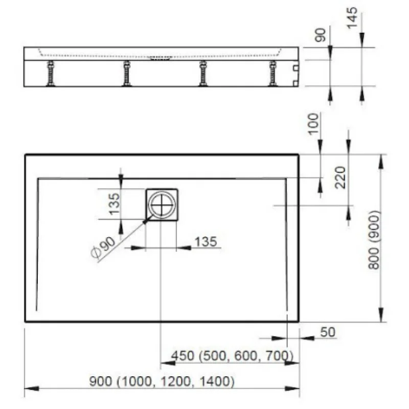 Душевой поддон + ножки RADAWAY Argos D 900х800х145 4ADN89-02