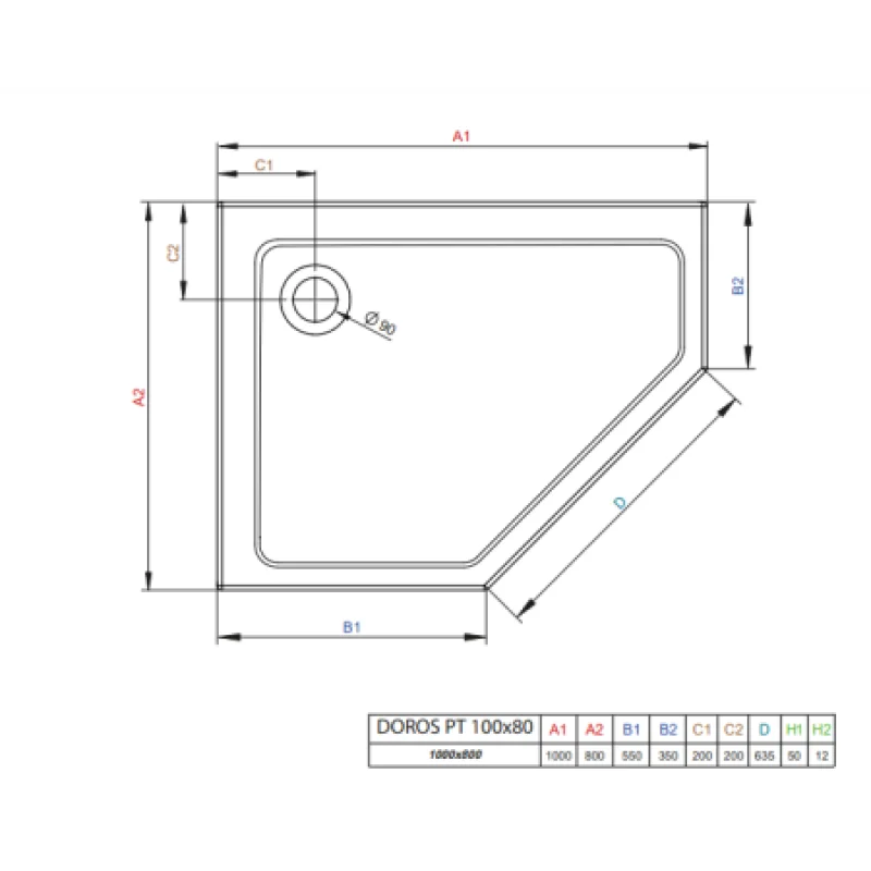 Душовий піддон RADAWAY Doros PT E 1000х900х50 R SDRPT1090-01-64SR