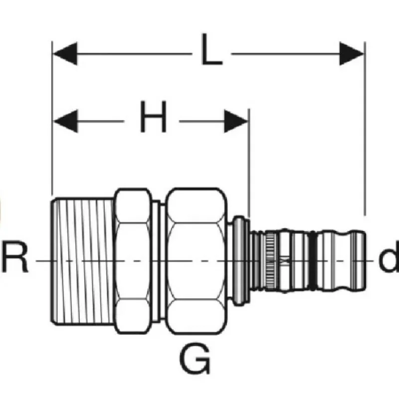 Переходник Geberit Mepla разборной с наружной резьбой 20-3/4-3/4 602.591.00.5