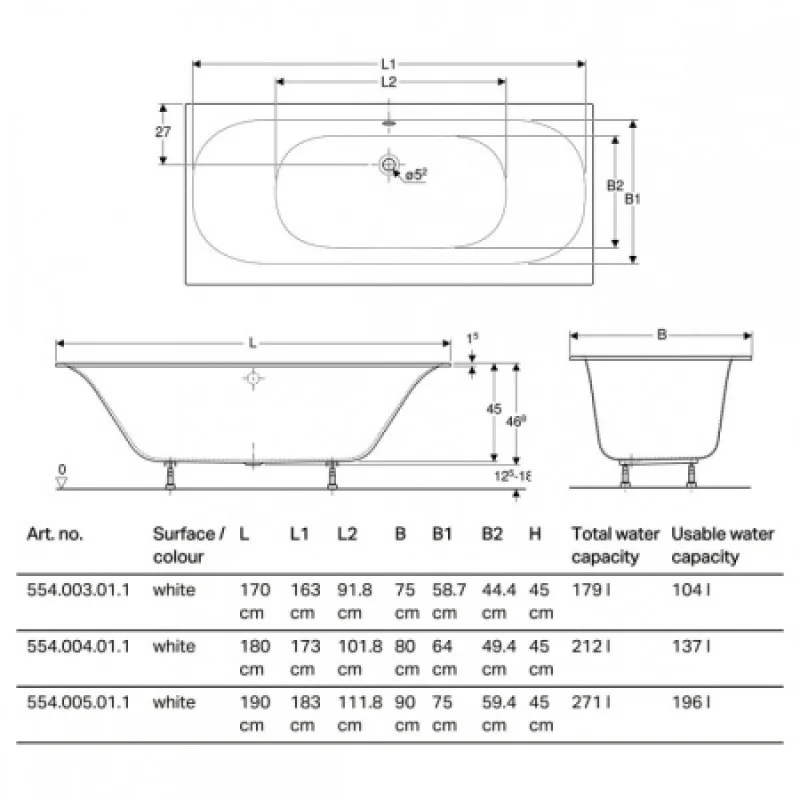 Ванна акриловая Geberit SOANA DUO 190х90 554005011